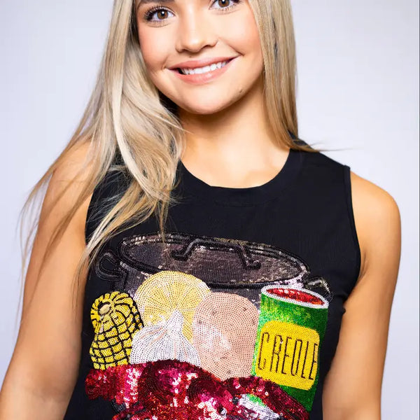 Crawfish Season | Women's Sequin Design Tank -White or Black