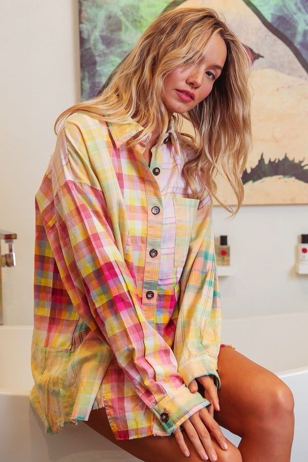 Colorburst Distressed Flannel Top