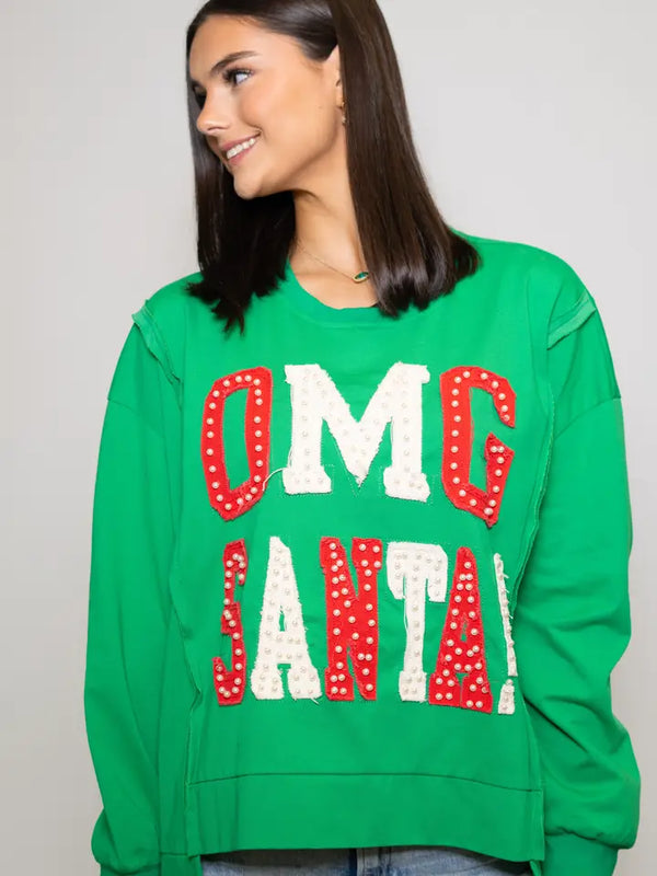 Santa! | Women's Distressed Embroidery Pullover
