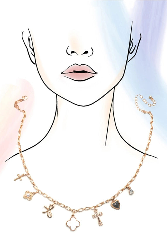 Charm Necklace Bow Cross Heart Flower
