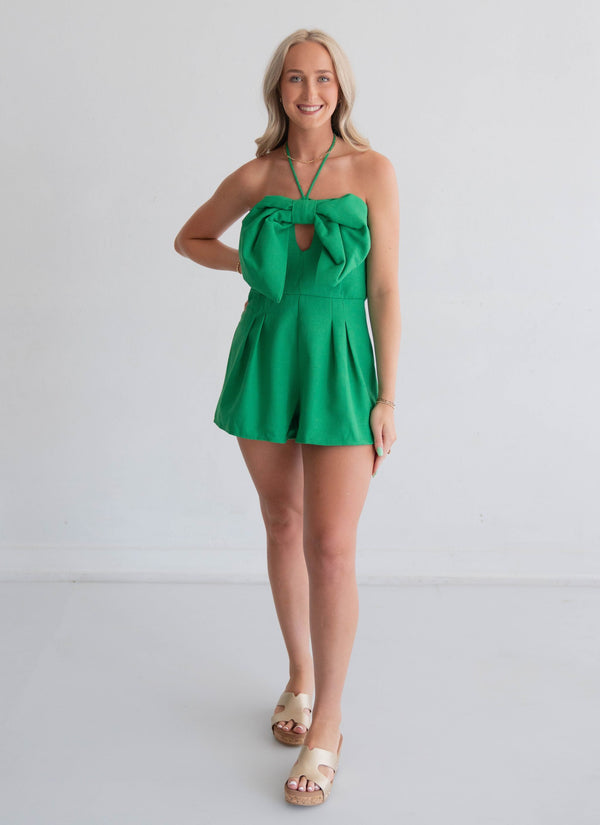 Bow-tiful Bow Romper - Kelly Green