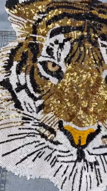 Golden Roar - Women's Sequin Embroidery Tiger Denim Jacket