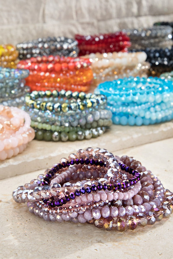 Glass Bead Bracelet Set of 9 - Various Colors