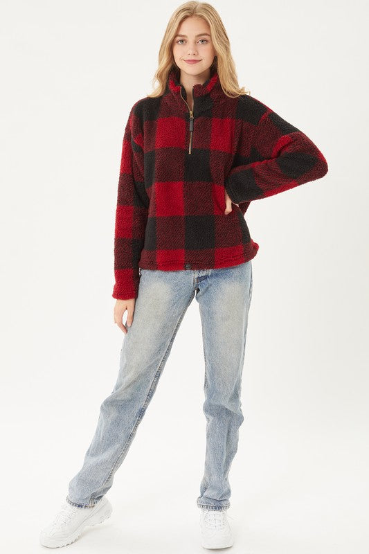Sherpa Pullover Buffalo Print - DOOR BUSTER FINAL SALE