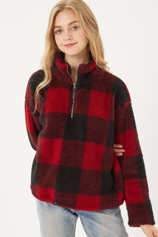 Sherpa Pullover Buffalo Print - DOOR BUSTER FINAL SALE