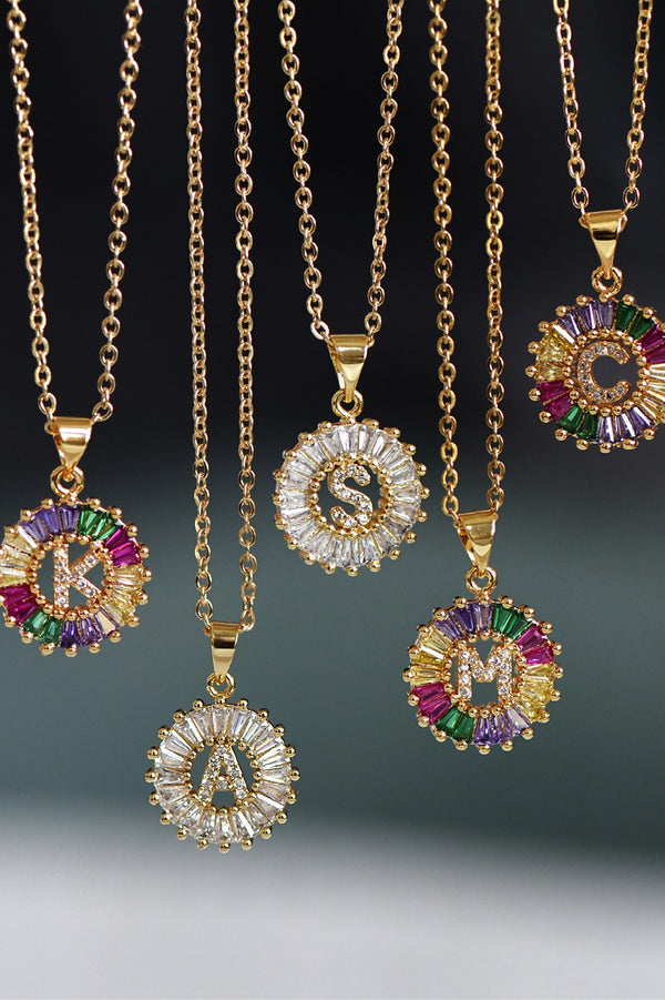 Multicolor Initial Crystal Necklace