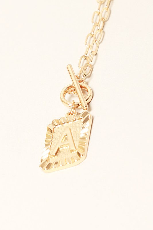 Rectangular Letter Initial Metal Pendant Necklaces