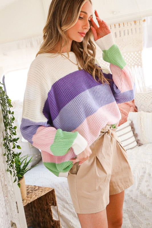Thought You Should Know Pastel Striped Sweater
