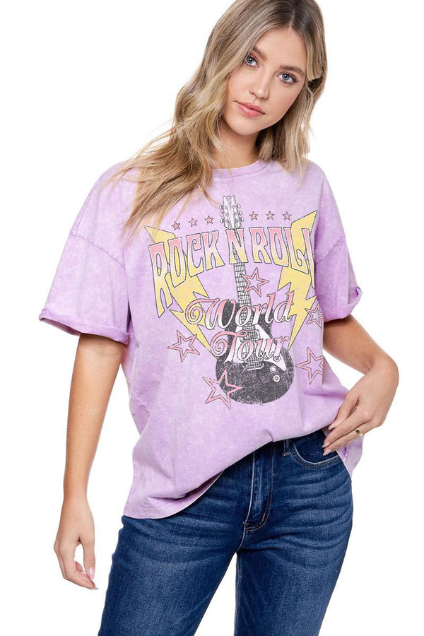 Rock N Roll Purple Acid Wash Graphic Tee