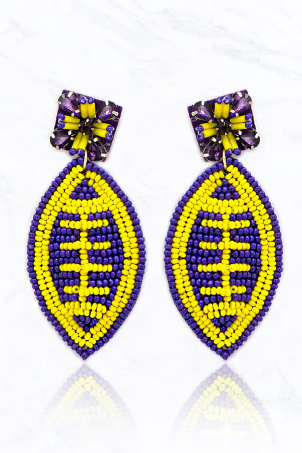 Purple And Gold Football Earrings