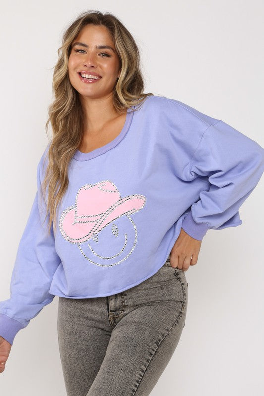 Cowboy Rhinestone Cropped Sweathsirt