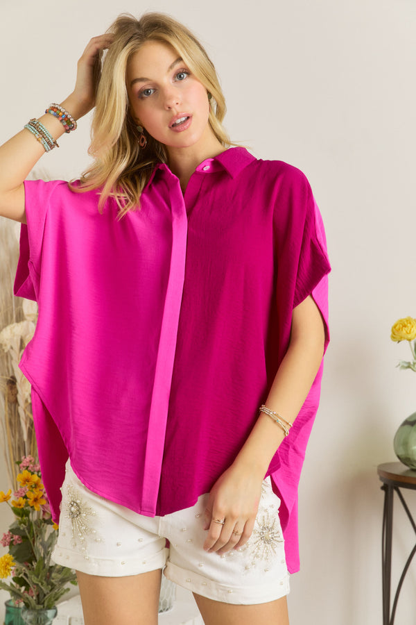 Crazy In Love Pink and Berry Button Down Blouse