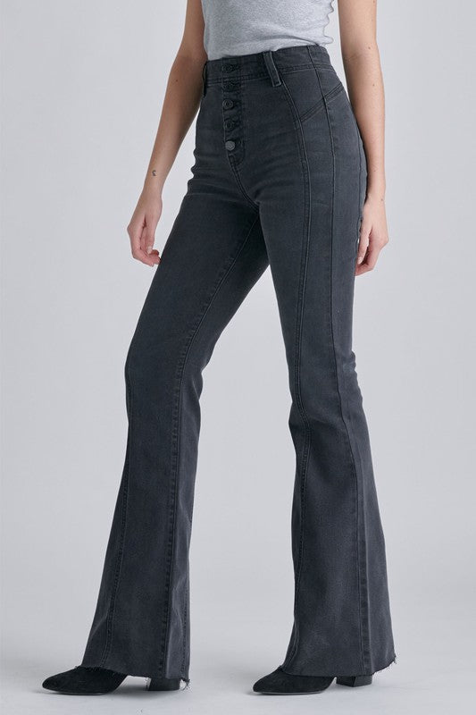 The Molly Jeans - Black Cello High Rise Seam Details Flare | FINAL SALE