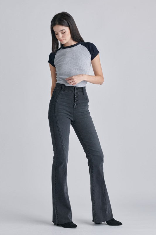 The Molly Jeans - Black Cello High Rise Seam Details Flare | FINAL SALE