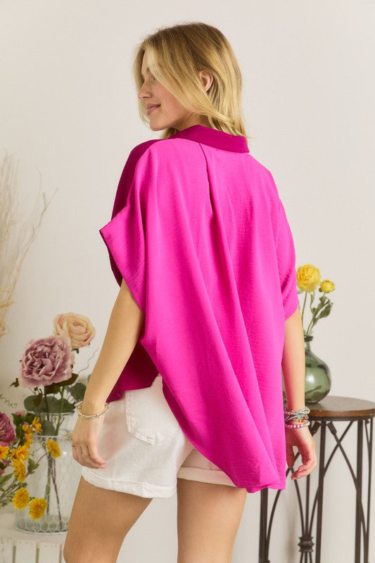 Crazy In Love Pink and Berry Button Down Blouse