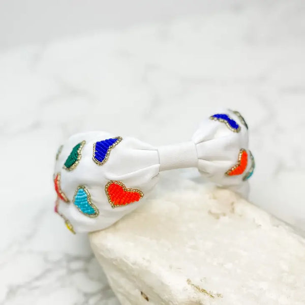 Beaded Heart Embroidered Headband - Multicolor