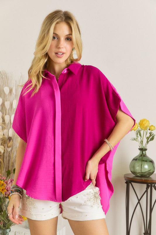 Crazy In Love Pink and Berry Button Down Blouse
