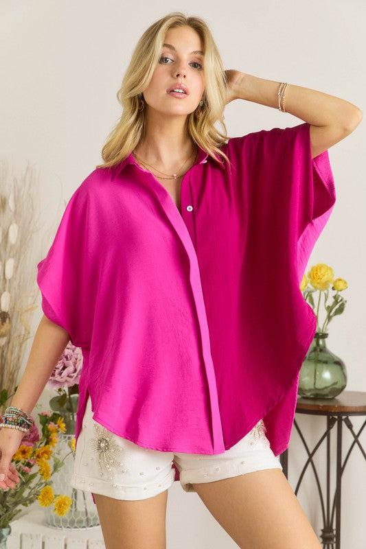 Crazy In Love Pink and Berry Button Down Blouse