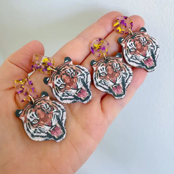 Tiger Head Earrings - Round Stud