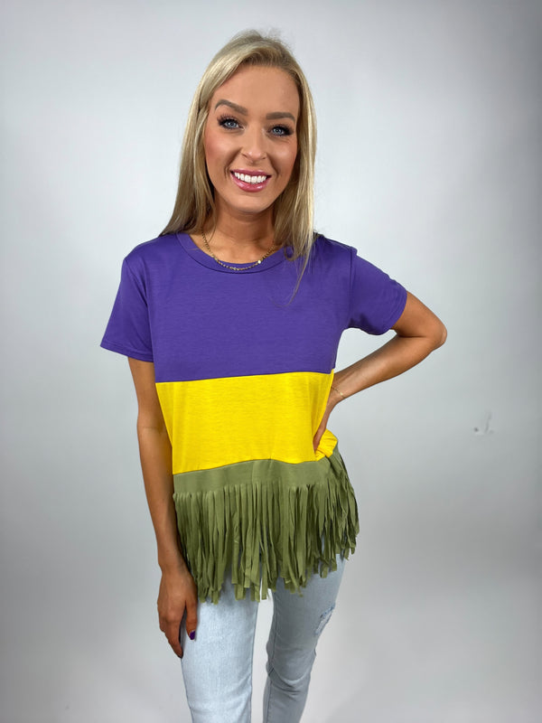 Fun in Fringe Mardi Gras Top