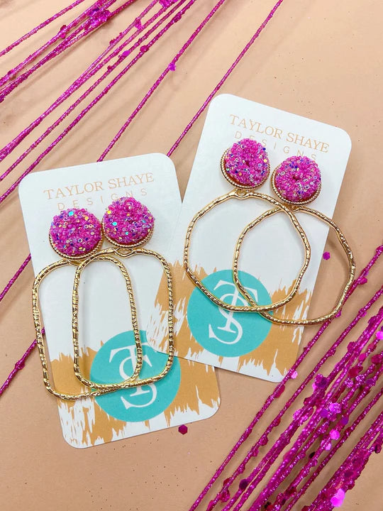 Glitter Top Hoops Earrings - Taylor Shaye