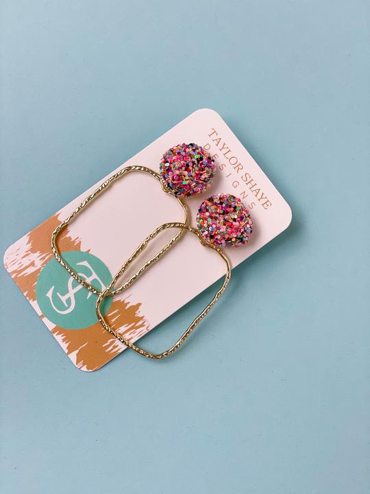 Glitter Top Hoops Earrings - Taylor Shaye