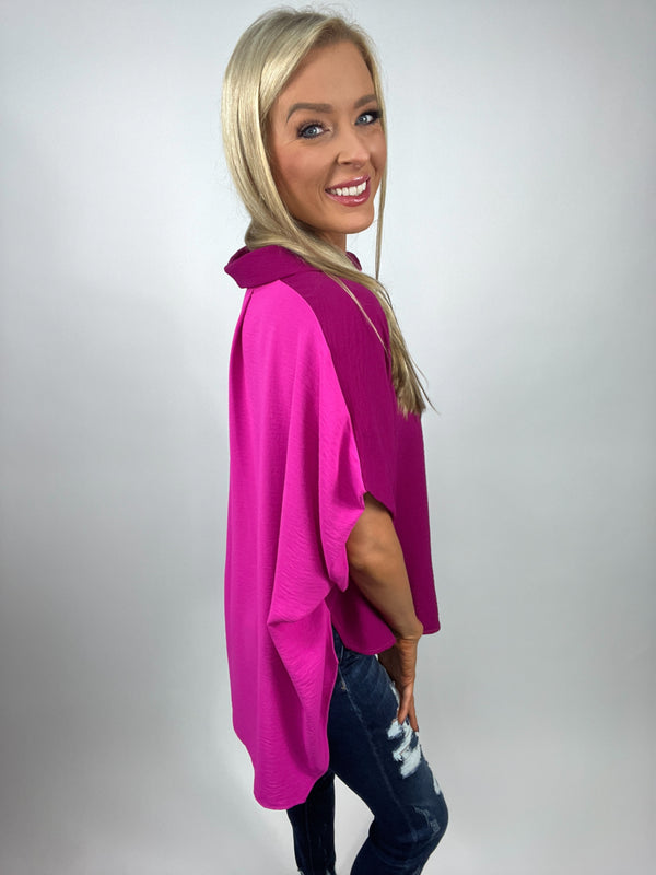 Crazy In Love Pink and Berry Button Down Blouse