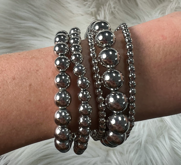 Silver Beaded Bracelet Stack