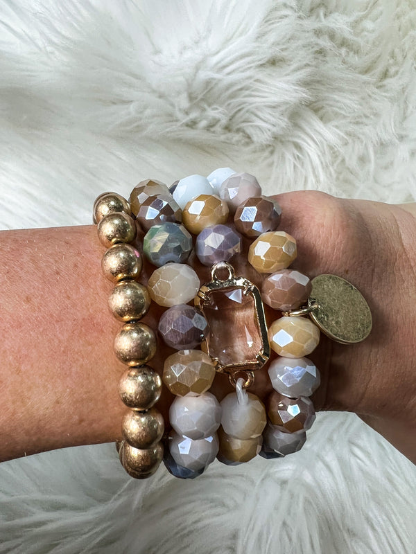 Tan Mix Beaded Bracelet Set!