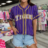 LSU Tigers Pinstripe (Licensed) | Women's Sequin Embroidery Baseball Jersey
