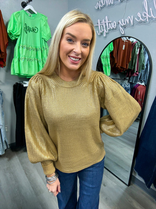 Ready to Shine Metallic Gold Sweater | Mardi Gras