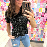Black and White Polka Dot Collar Top