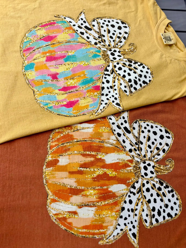 Colorful Coquette Bow Pumpkin Wholesale Tee