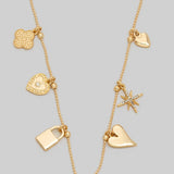 Heart and Lock Multiple Charms Beaded Chain Necklace