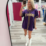 LSU Tigers Pinstripe (Licensed) | Women's Sequin Embroidery Baseball Jersey