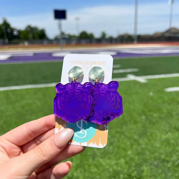 Purple Tiger Head Earrings | Taylor Shaye