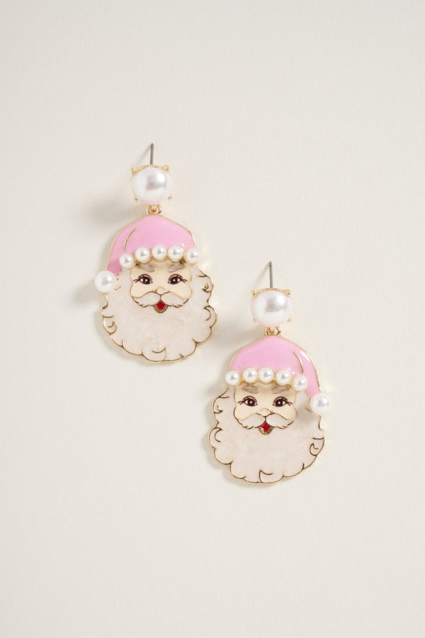 Christmas Santa Claus Face W Pearls Post Earrings