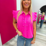 Pink Ruffle Sleeve Pearl Top
