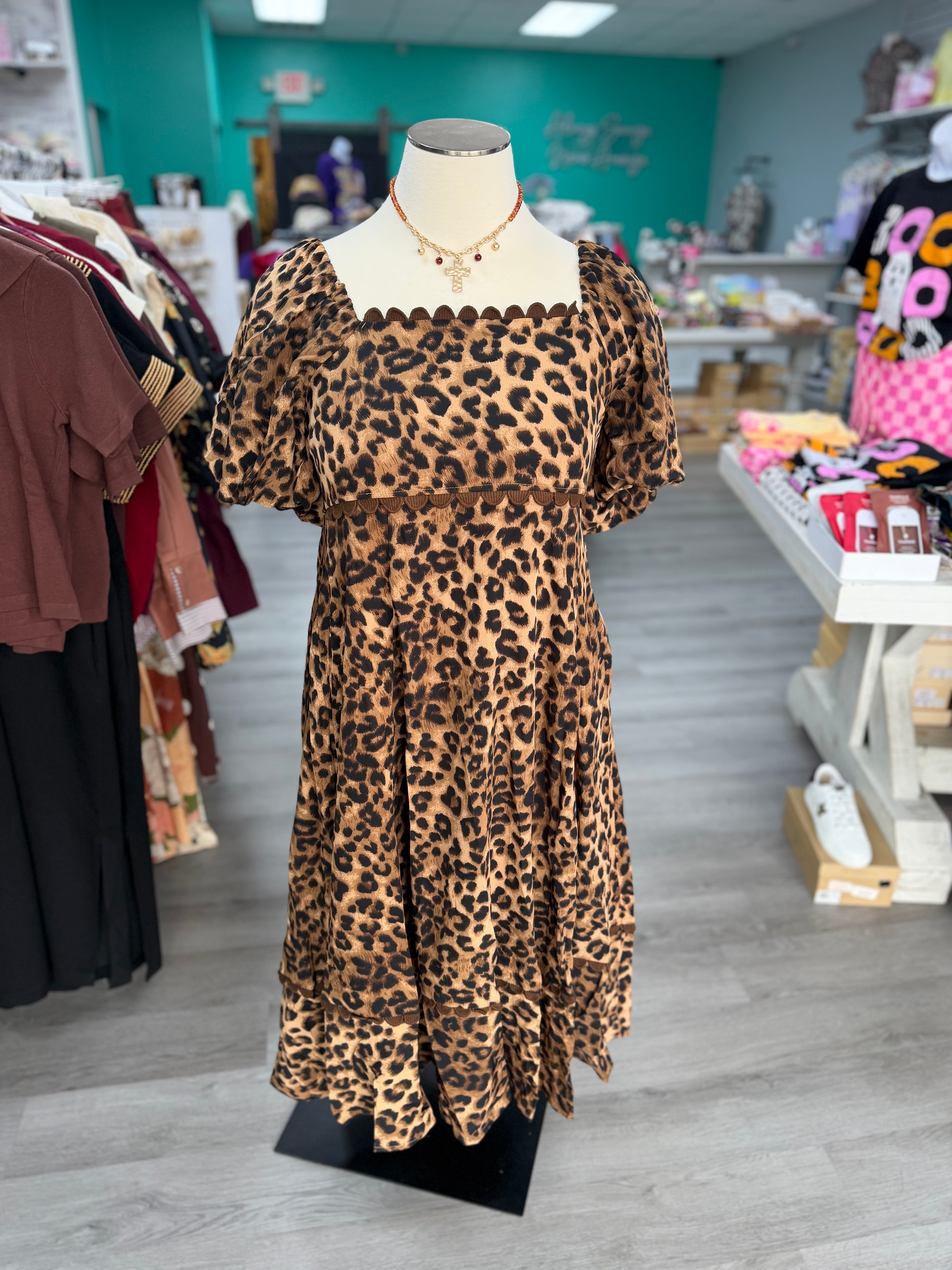 Leopard Midi RicRac Dress