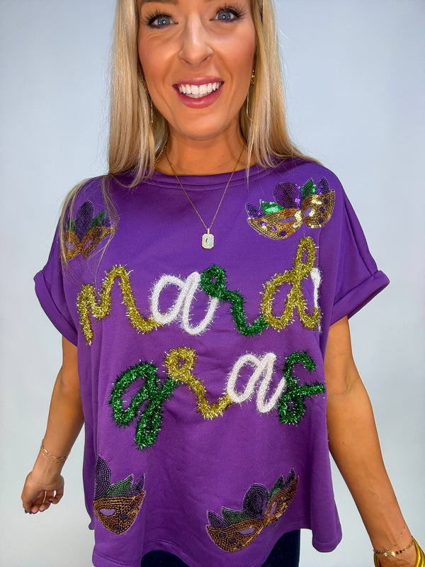 Mardi Gras Tinsel Mask Top