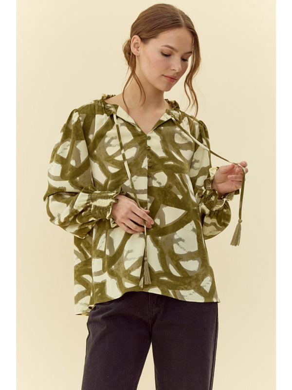 Olive Swirl Pattern Top