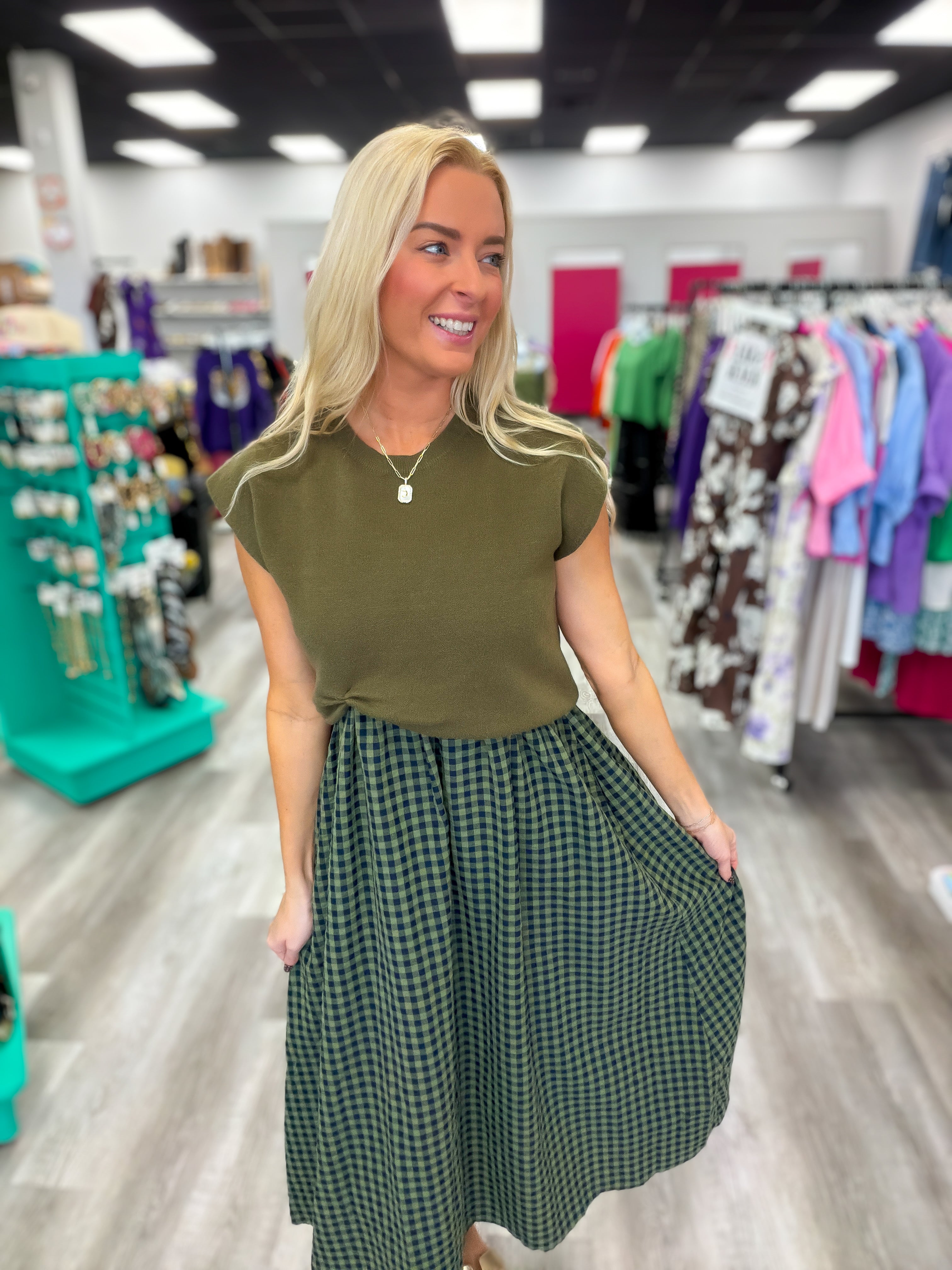 Sweetest Day Gingham Dress Set | Olive
