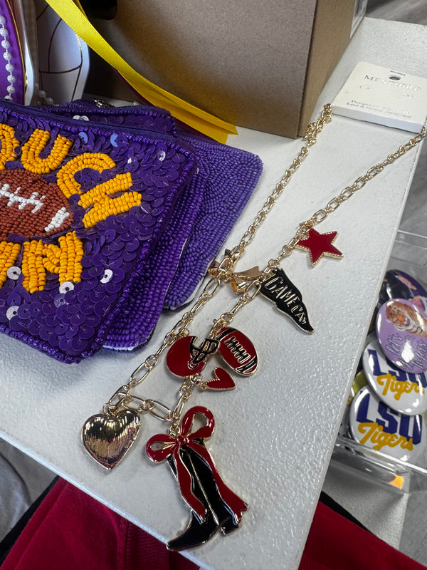 Red and Black Game Day Football Theme Charm Station Necklace