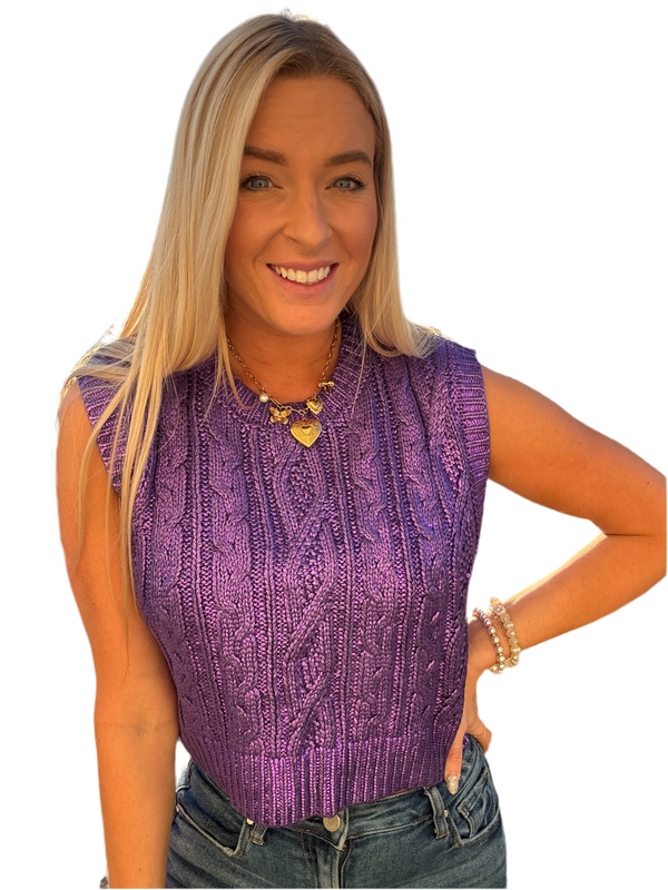 Metallic Purple Sleeveless Sweater