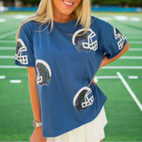 On the Field Sequin Helmet Football Head Top - Navy Silver