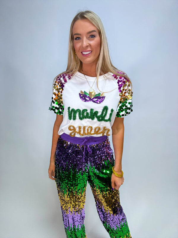 Throw Me Something Mrs. Tinsel Mardi Gras Pullover with Sequins