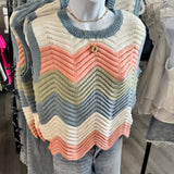 Pastel Neutral Mutli Color Waive Pointelle Sweater Tank