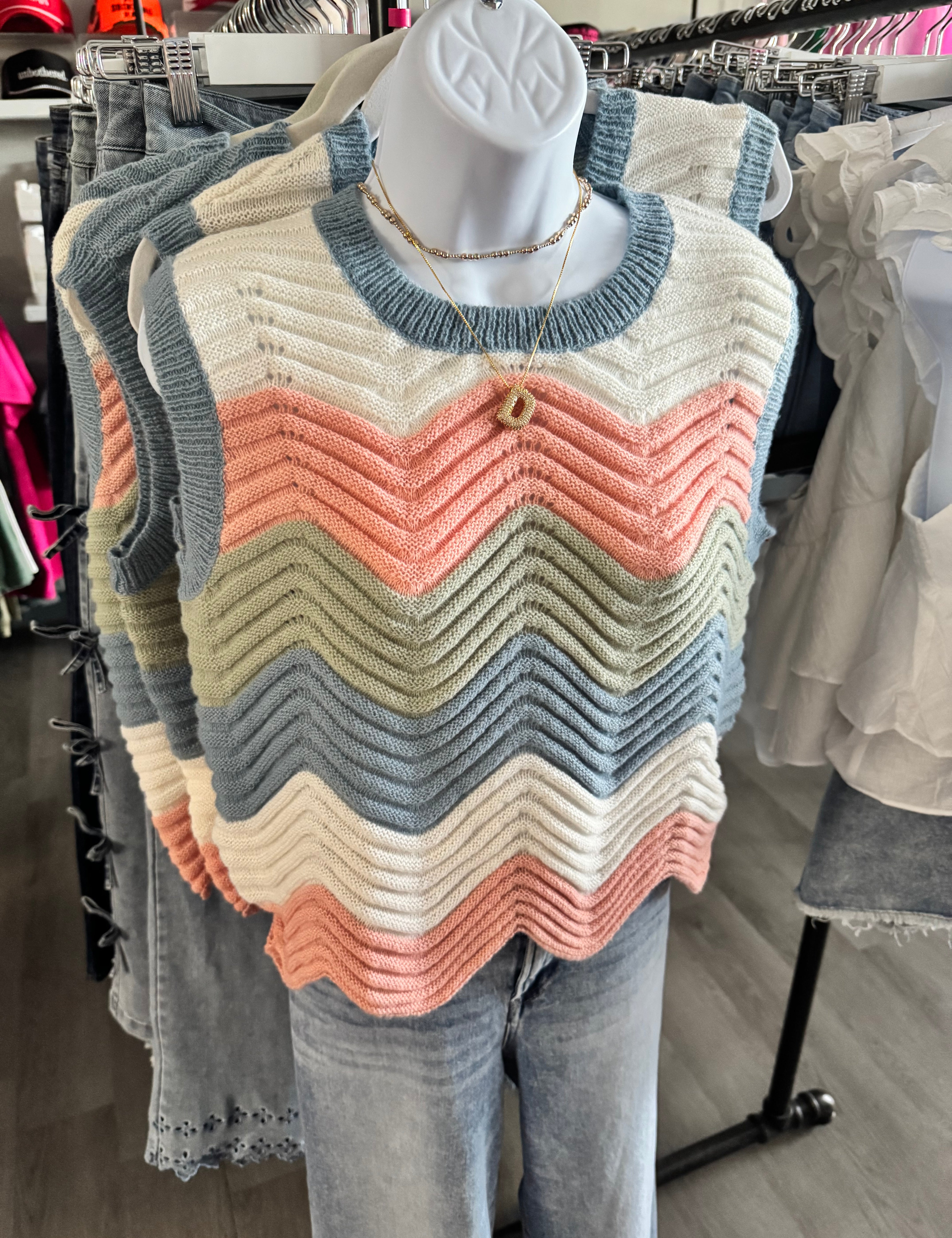 Pastel Neutral Mutli Color Waive Pointelle Sweater Tank