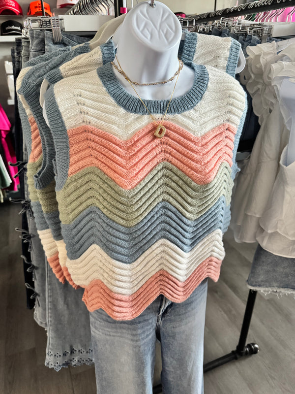 Pastel Neutral Mutli Color Waive Pointelle Sweater Tank