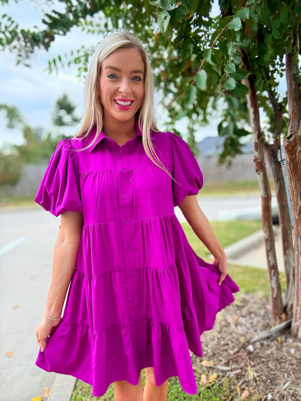 Thought About It Puff Sleeve Ruffle Dress - Orchid